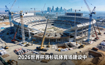 2026年世界杯主办城市洛杉矶体育场建设进展航拍图